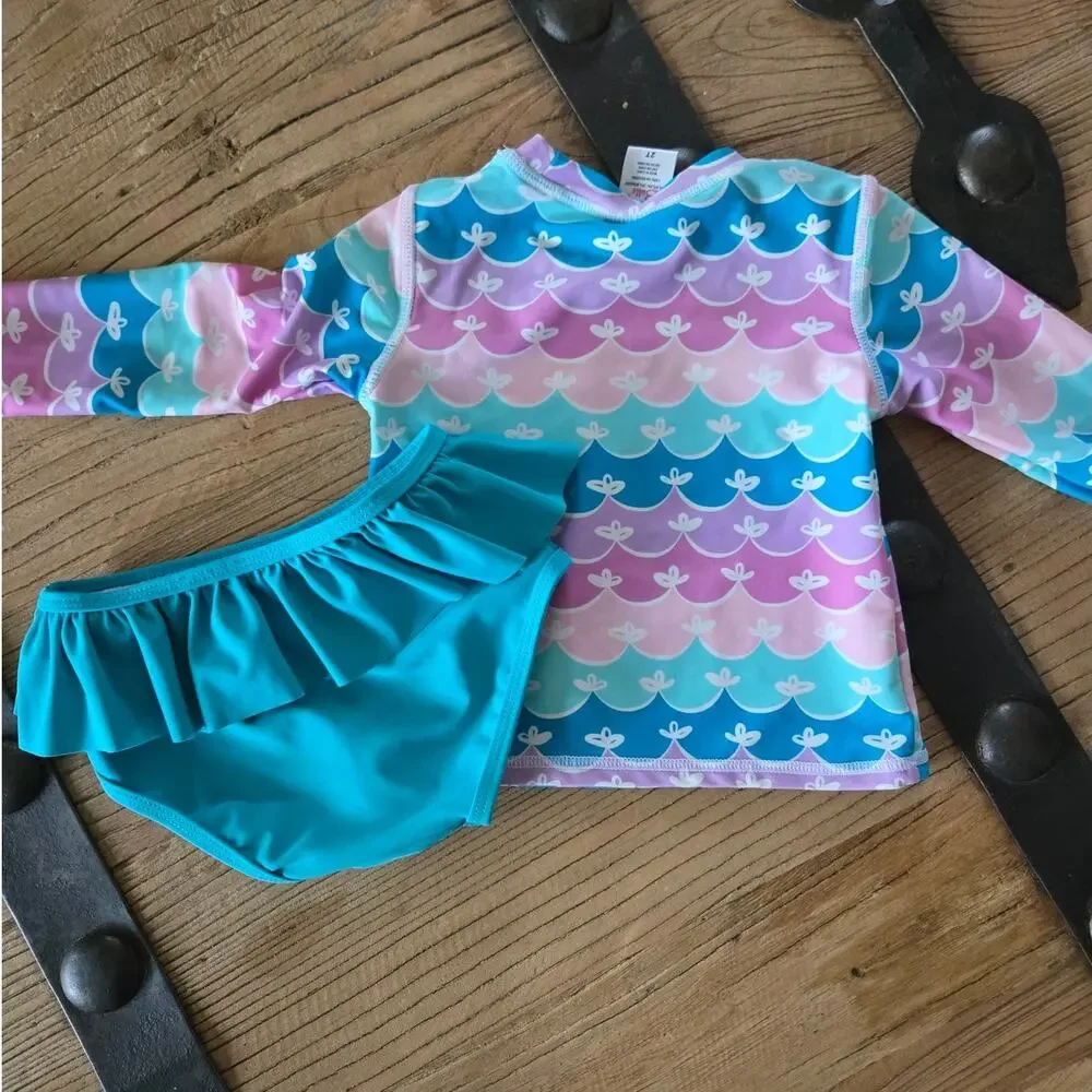 Ruffle Butts Long Sleeve Rashguard and Bikini Bottom Bikini sz 2T